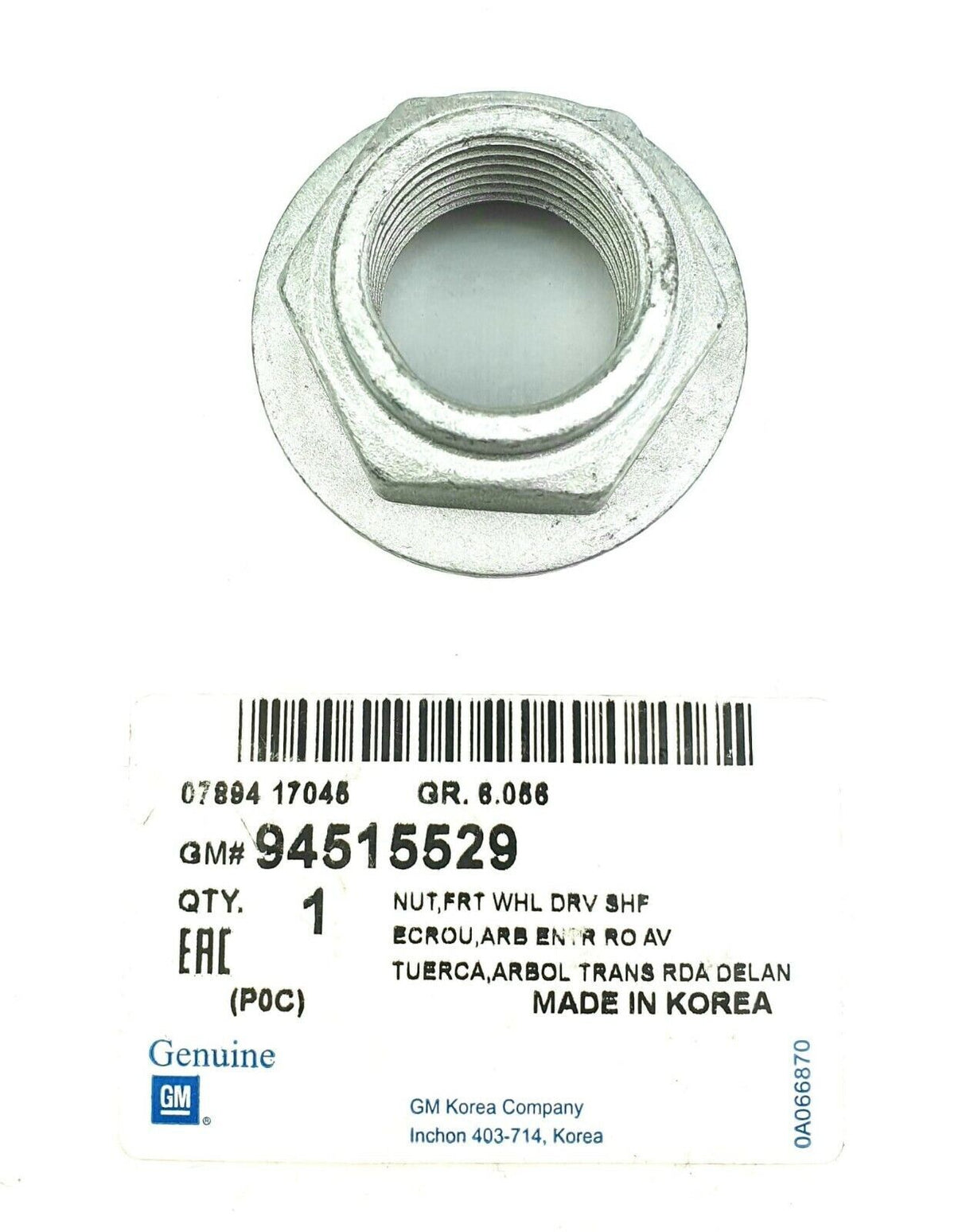 Nut - Rear Wheel Drive Shaft 94515529 for GM Holden