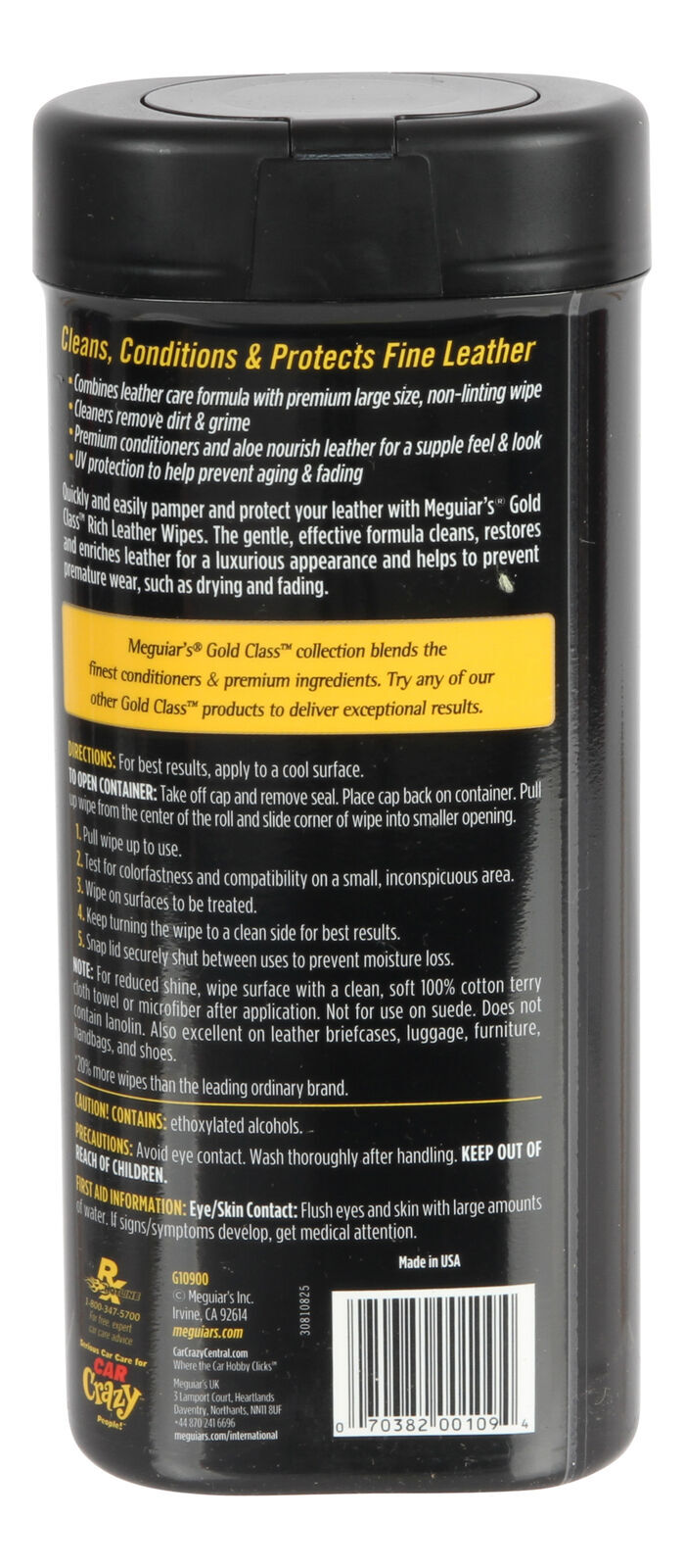 Meguiars Gold Class Rich Leather Cleaner/Conditioner Wipes 25 pack G10900