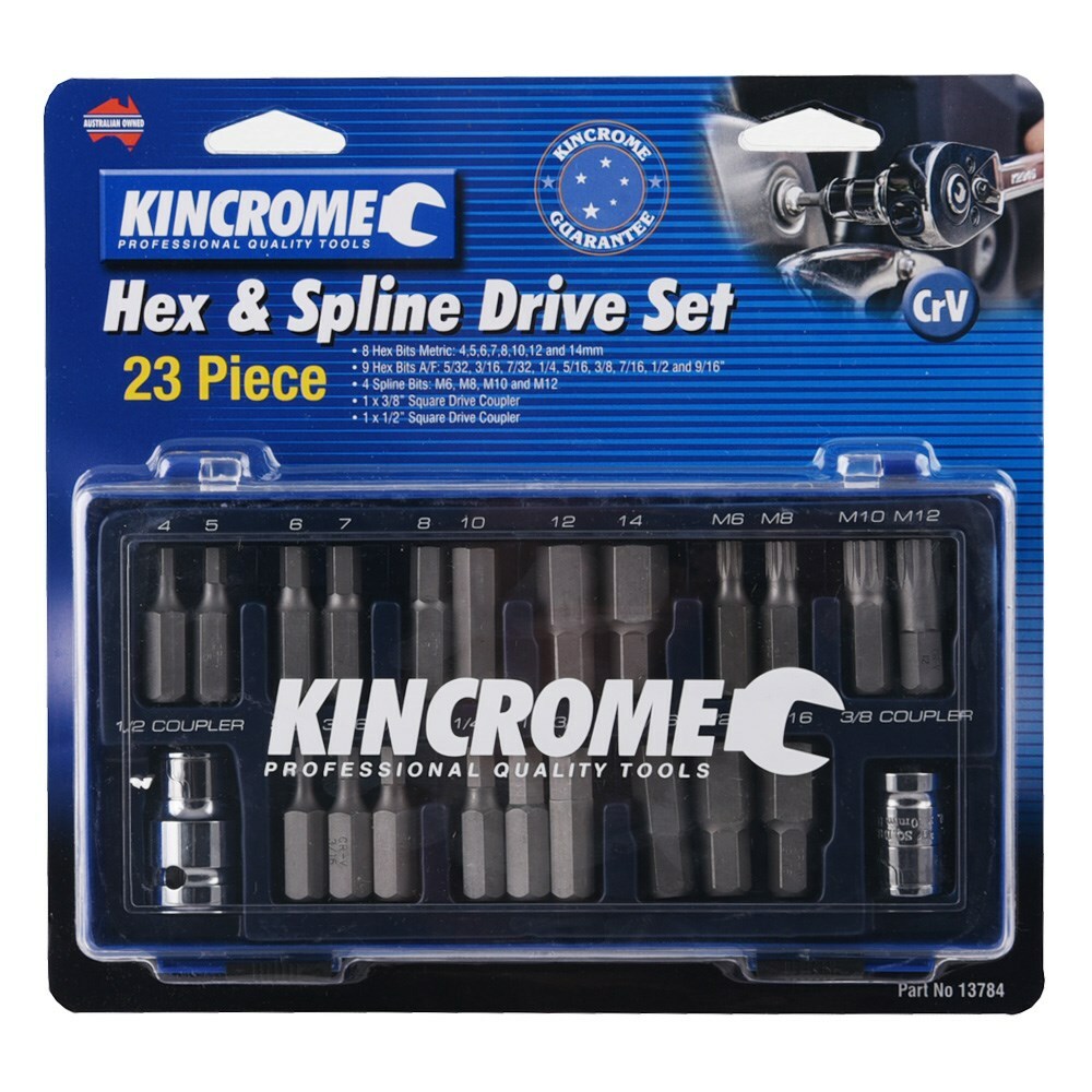 KINCROME Hex & Spline Drive Set 23 Piece 1/2" Drive 13784