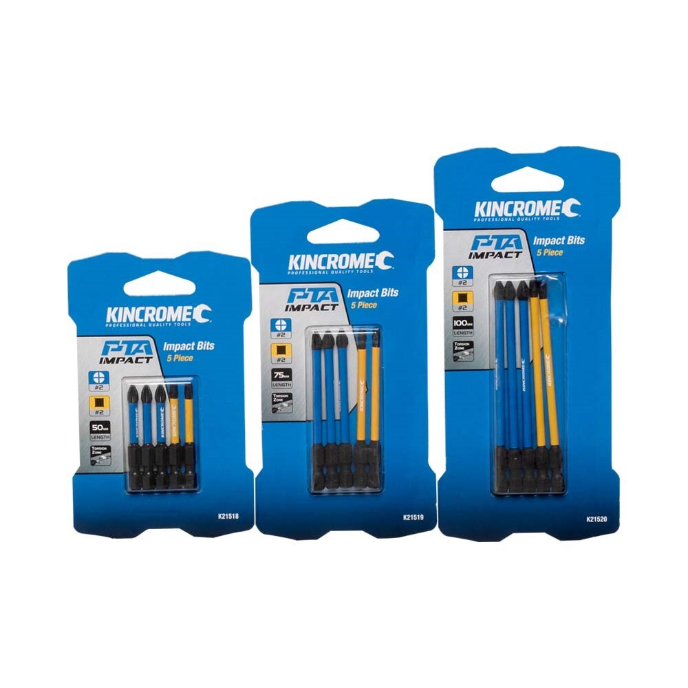 KINCROME PHILLIPS & SQUARE #2 IMPACT BIT MIXED PACK 100MM 5PC K21520