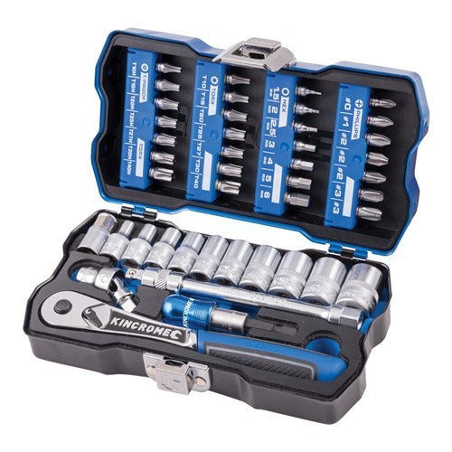 KINCROME LOK-ON Socket & Bit Set 43 Piece 1/4" Drive K27000