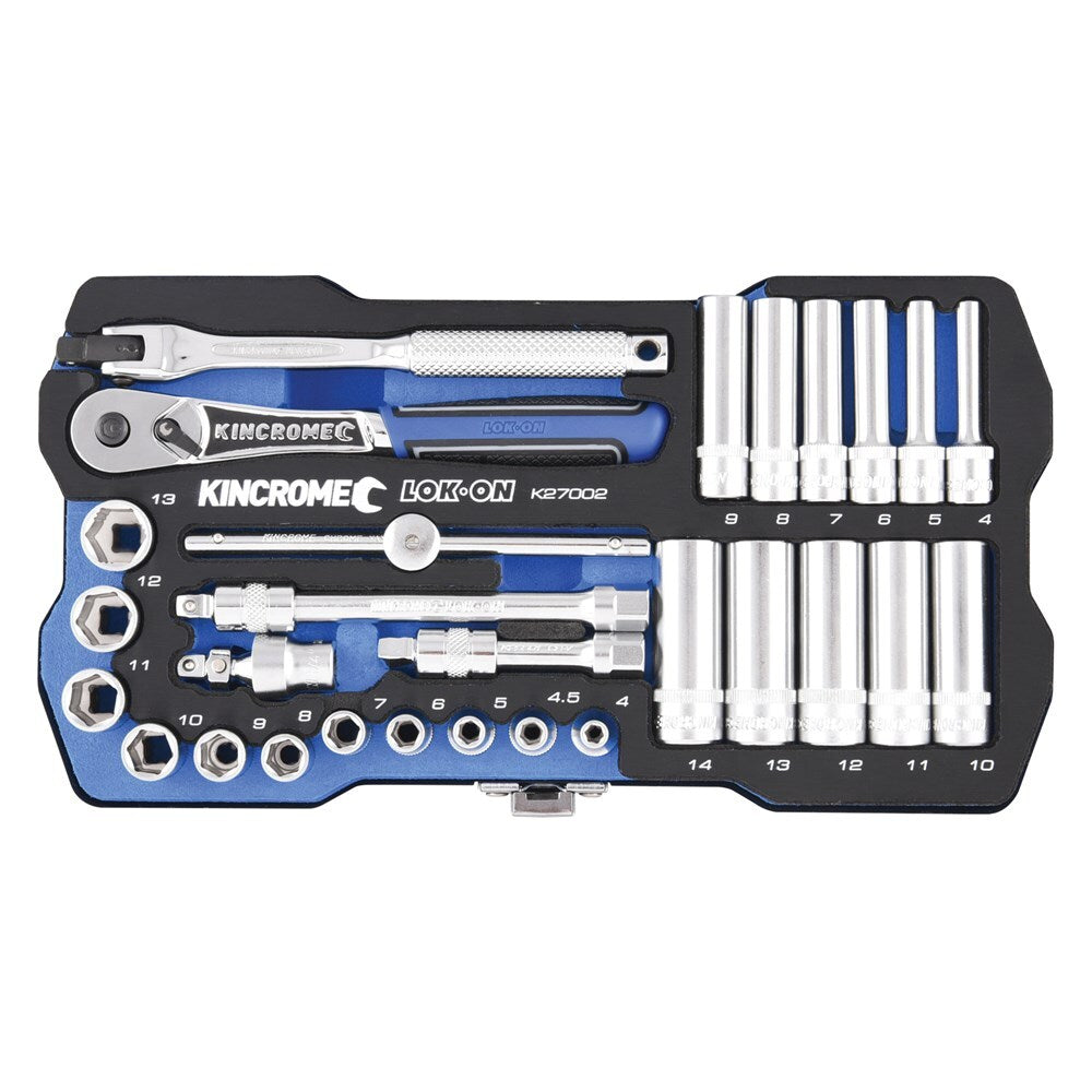 KINCROME LOK-ON Socket Set 28 Piece 1/4" Drive - Metric K27002