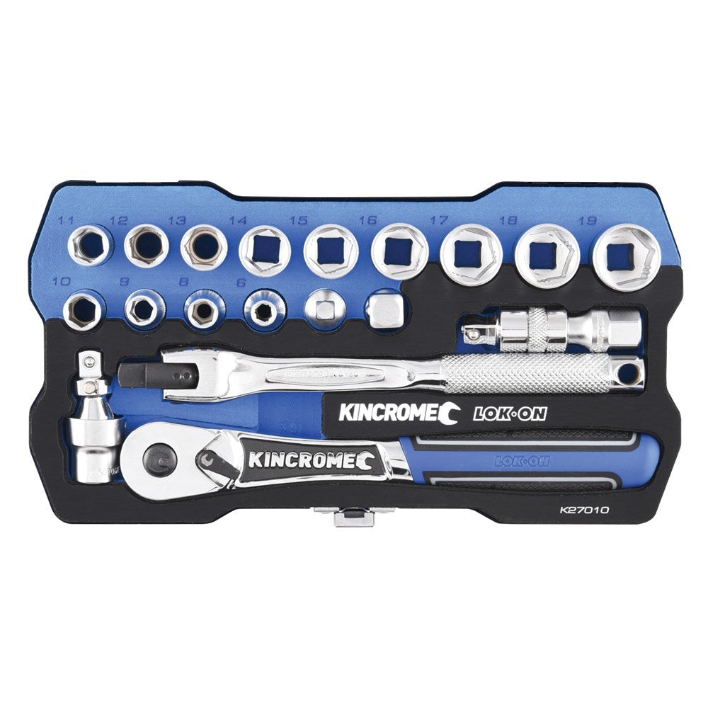KINCROME LOK-ON Socket Set 19 Piece 3/8" Drive - Metric K27010