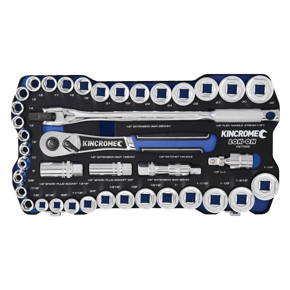 KINCROME LOK-ON Socket Set 41 Piece 1/2" Drive - Metric & Imperial K27022