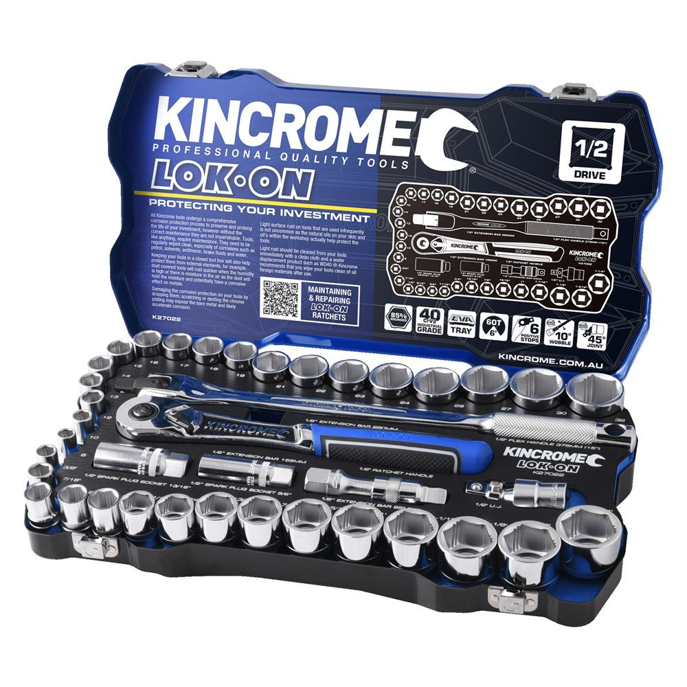 KINCROME LOK-ON Socket Set 41 Piece 1/2" Drive - Metric & Imperial K27022
