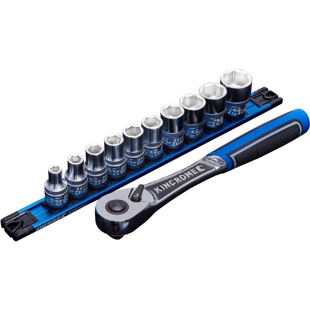 KINCROME LOK-ON Socket Set Twist-Lock Rail 11 Piece 1/2 Drive - Metric K27044