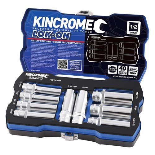 LOK-ON Kincrome Socket 9 Piece 1/2" drive Imperial K27059