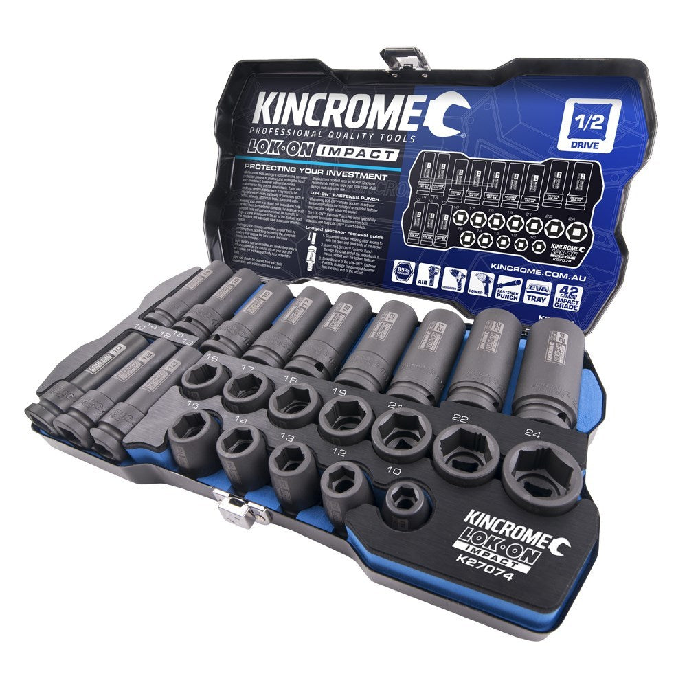 KINCROME LOK-ON Impact Socket Set 24 Piece 1/2" Drive K27074