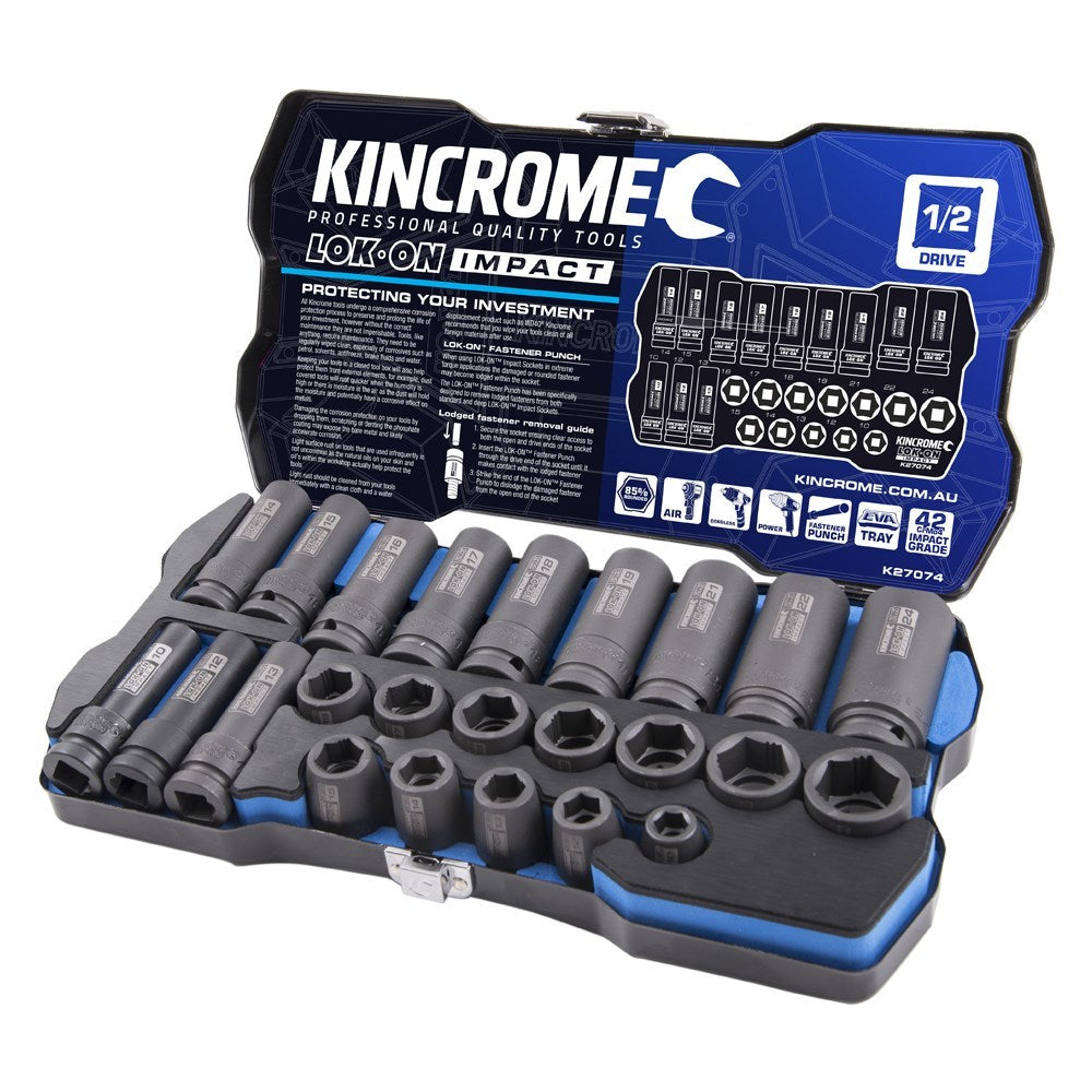 KINCROME LOK-ON Impact Socket Set 24 Piece 1/2" Drive K27074