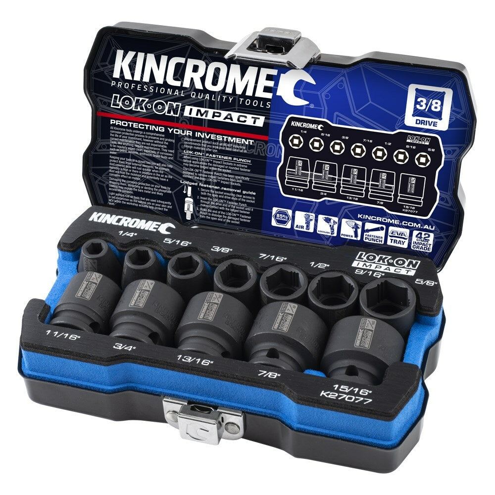 KINCROME LOK-ON Impact Socket Set 12 Piece 3/8" Drive - Imperial K27077