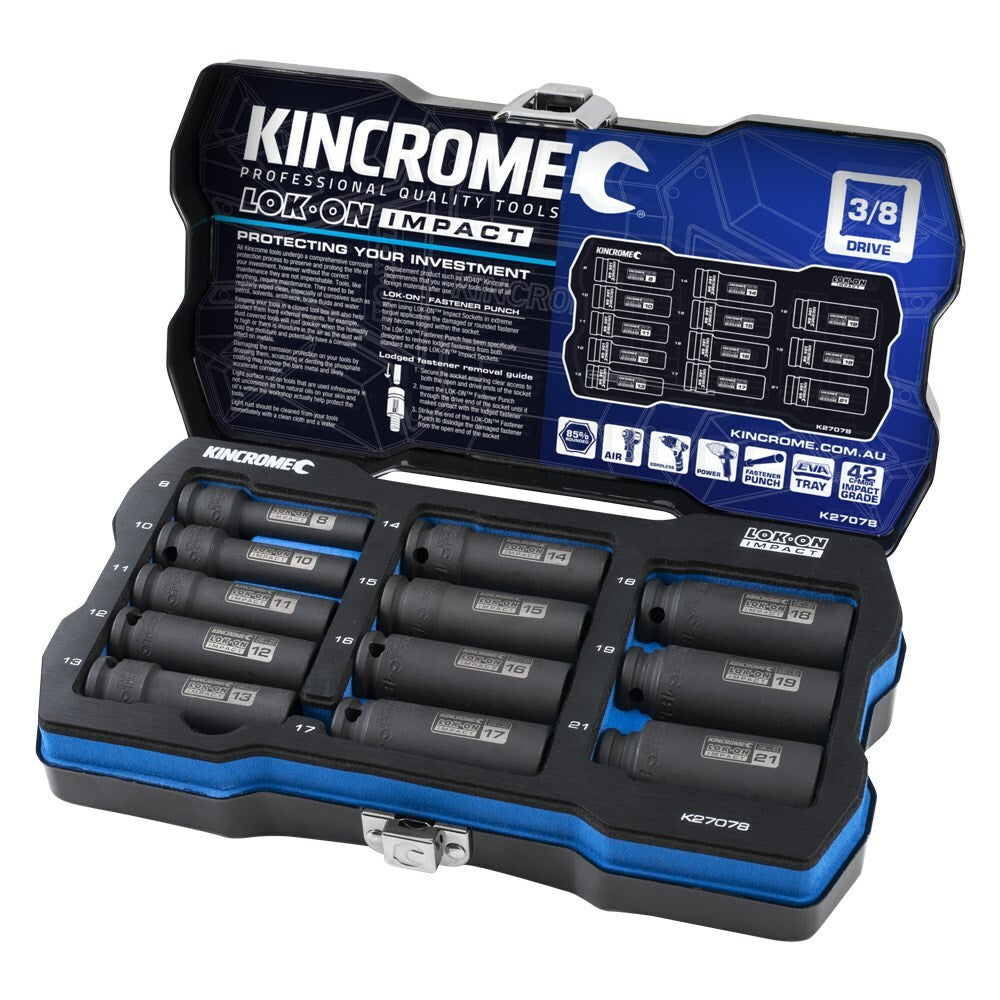 KINCROME LOK-ON Deep Impact Socket Set 12 Piece 3/8" Drive - Metric K27078