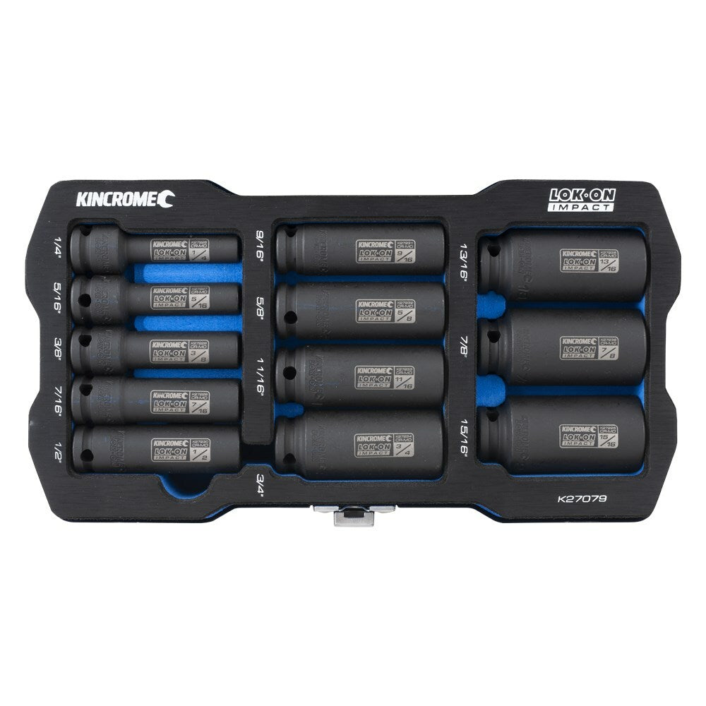 KINCROME LOK-ON Deep Impact Socket Set 12 Piece 3/8" Drive - Imperial K27079