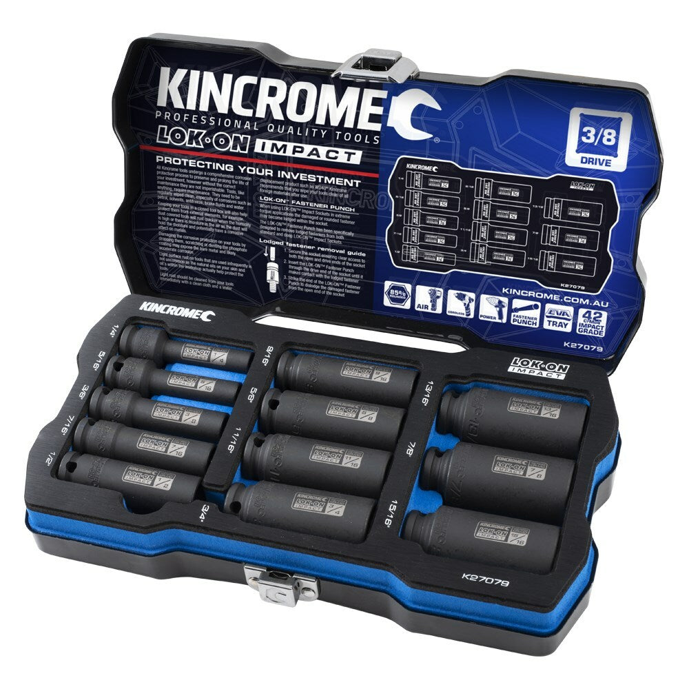 KINCROME LOK-ON Deep Impact Socket Set 12 Piece 3/8" Drive - Imperial K27079