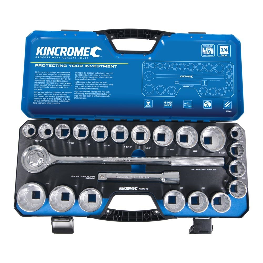 KINCROME Socket Set 22 Piece 3/4" Drive Metric Imperial K28046