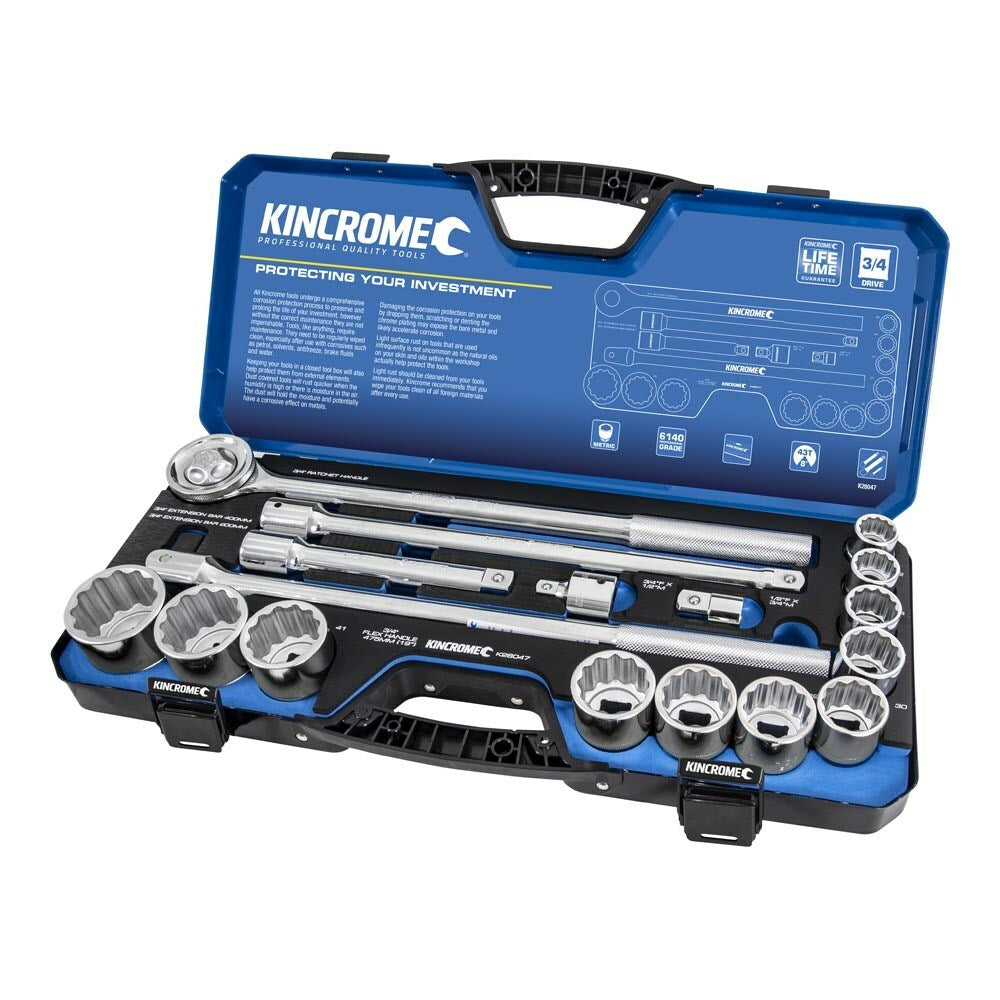 KINCROME Socket Set 17 Piece 3/4" Drive - Metric K28047