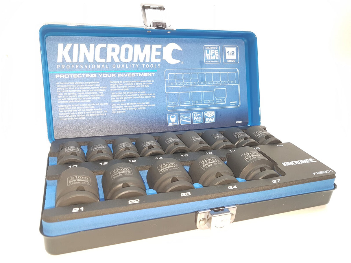 KINCROME Impact Socket Set 14 Piece 1/2" Drive - Metric K28201