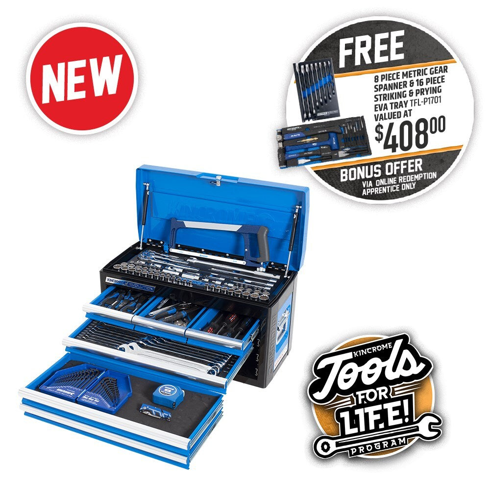 Kincrome Evolution Chest Kit 138 Piece 6 Draw 1/4 3/8 1/2 Drive P1701