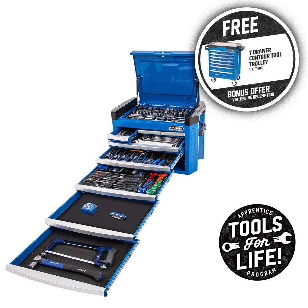 KINCROME CONTOUR Tool Chest 246 Piece 8 Drawer 1/4, 3/8 & 1/2" Drive P1800