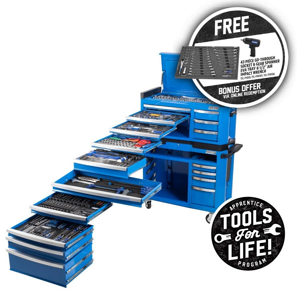 KINCROME CONTOUR Tool Workshop 551 Piece 17 Drawer Wide 1/4, 3/8 & 1/2" Drive P1810