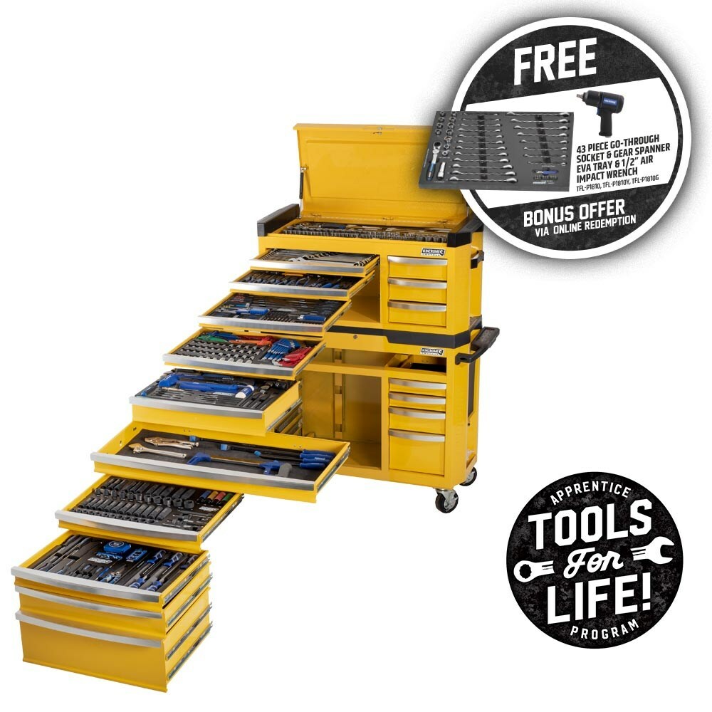 KINCROME CONTOUR Tool Workshop 551 Piece 17 Drawer Wide 1/4, 3/8 & 1/2" Drive P1810Y