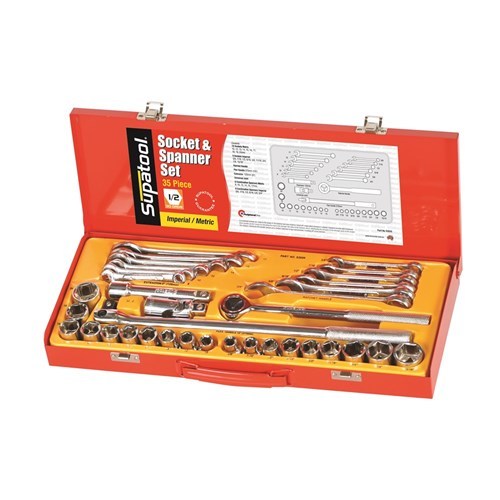 KINCROME Socket & Spanner Set 35 Piece 1/2" Drive - Metric & Imperial S2035