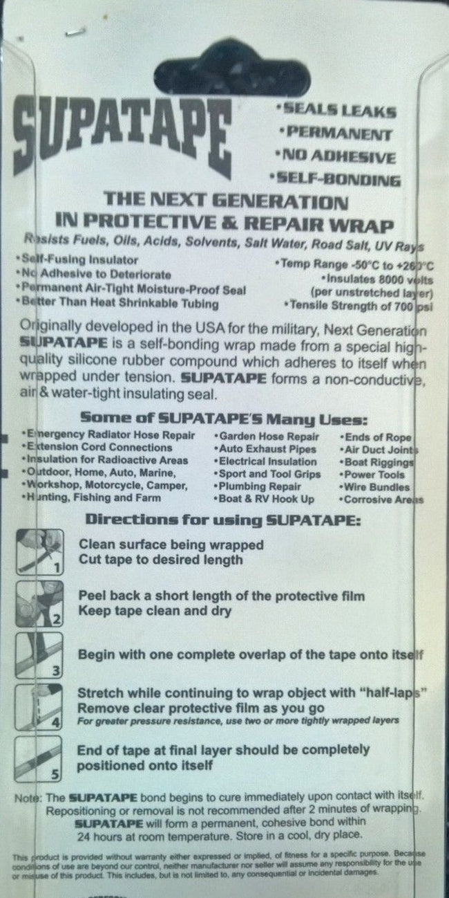 Supatape Blue forms a non-conductive, air & water tight insulating seal. 2.5cm x 3m