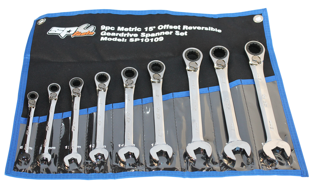 SP Tools Spanner Set Gear Drivereversible ROE Metric 9 PieceP10109