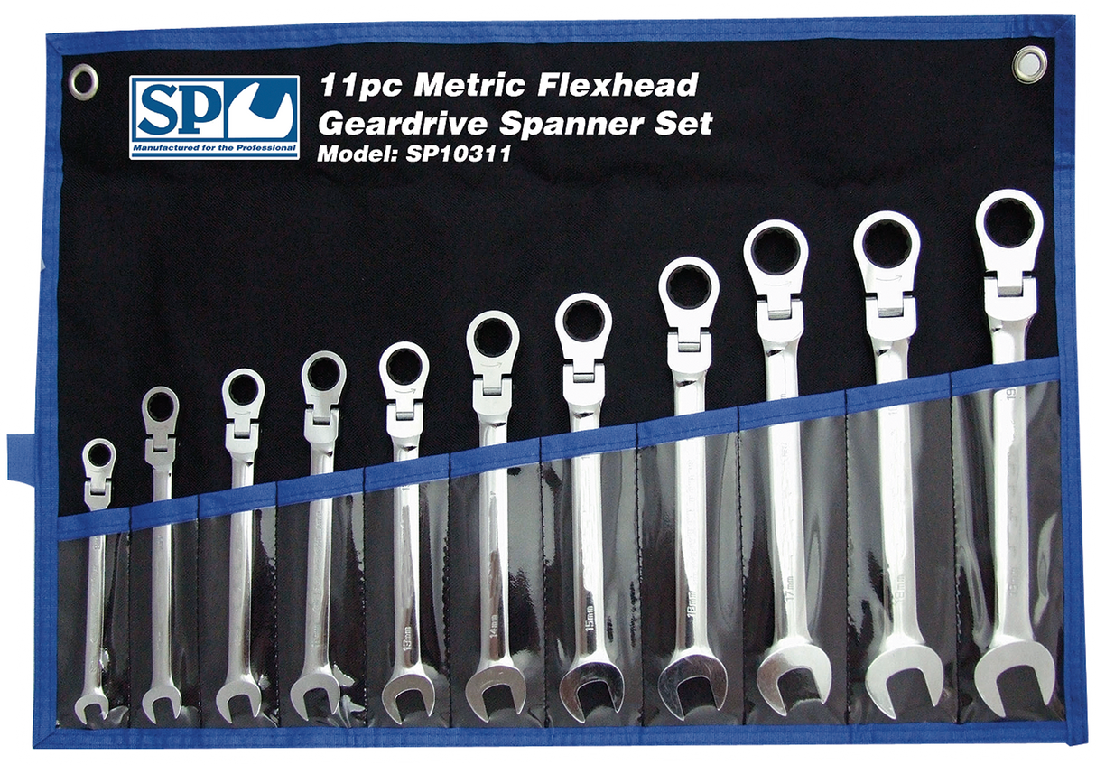 SP Tools Spanner Set Fiexhead Gear Drive Metric 11 Piece SP10311
