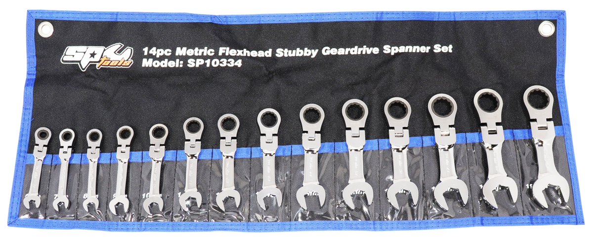 SP Tools Spanner Set Stubby Fiex Gear Drive Metric 14 Piece SP10334