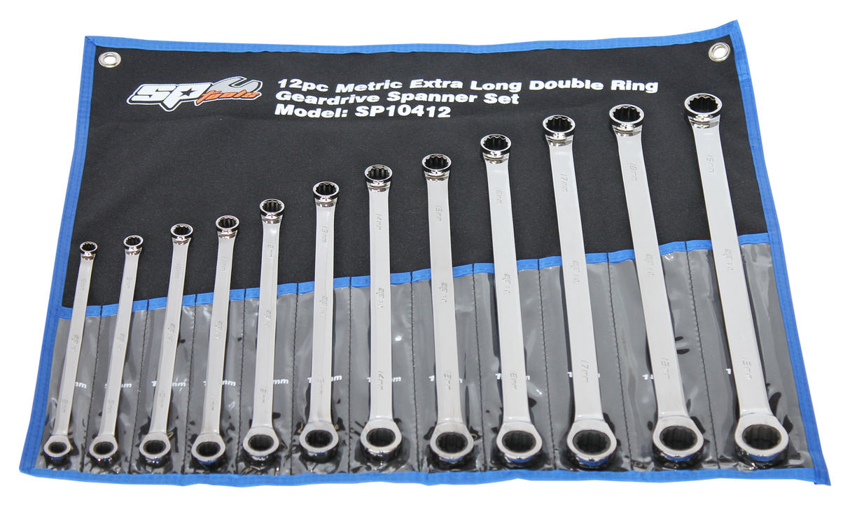 SP Tools Spanner Metric Gear Drive 12 Piece Ex-Long Double Ring SP10412