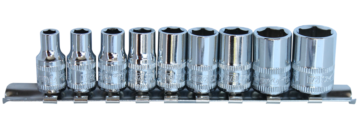 SP Tools Socket Rail 1/4 Drive 6 Point 9 Piece SAE SP20133