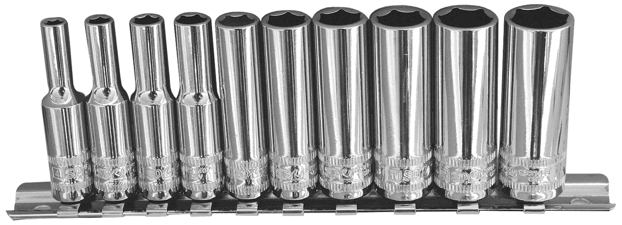 SP Tools Socket Rail 1/4 Drive 6 Point Deep 10 Piece Metric SP20140