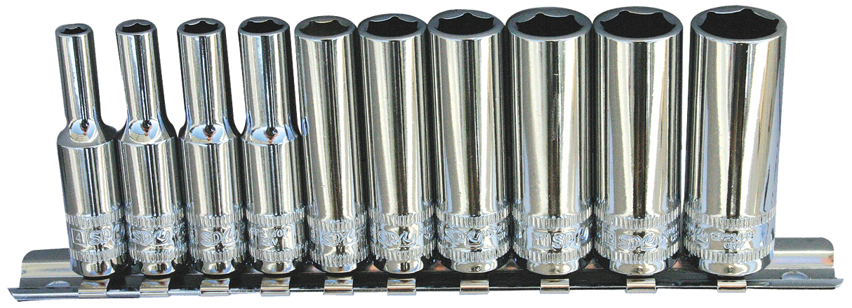 SP Tools Socket Rail 1/4 Drive 12 Point 10 Piece Metric Deep SP20142