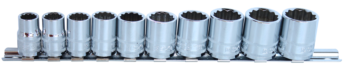 SP Tools Socket Rail 3/8" Drive 12 Point 10 Piece Metric SP20230