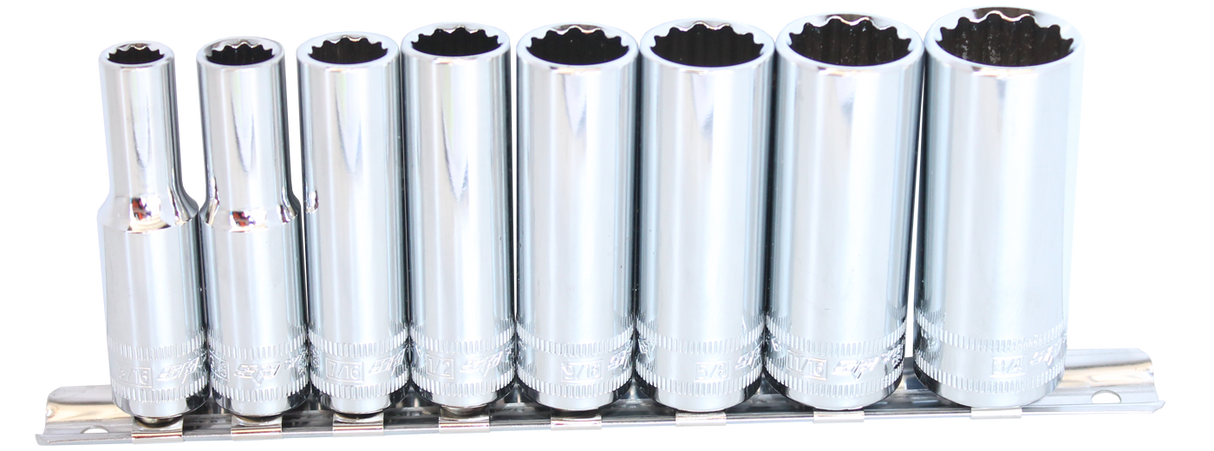 SP Tools Socket Rail 3/8" Drive Deep 12 Point 8 Piece SAE SP20241