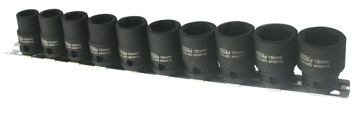 SP Tools Socket Rail Impact 3/8" Drive 6 Point Metric 10 Piece SP20250