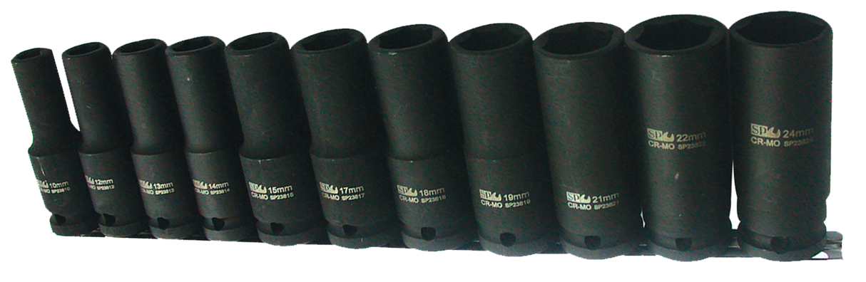 SP Tools Socket Rail Impact 1/2 Drive Deep 6 Point 11 Piece Metric SP20360