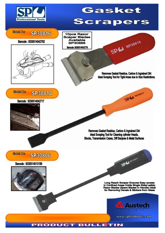 Gasket Scraper Long Handle With Replaceable Razor Blade SP Tools SP30806