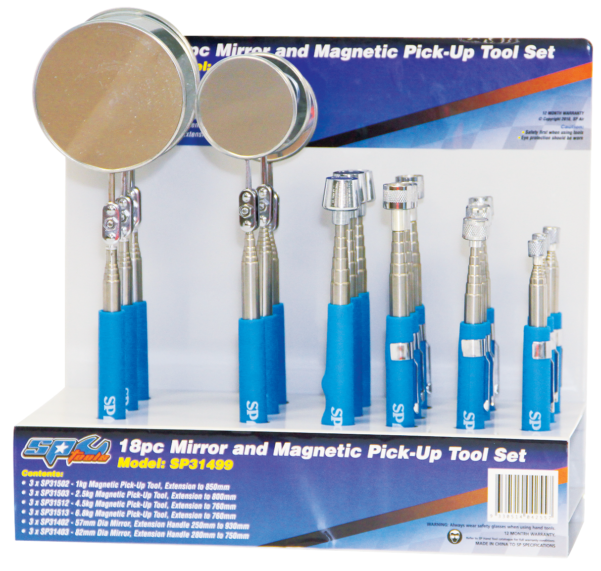 SP Tools Pick-up Tool Display Set Mirror & Magnetic -18 Piece SP31499
