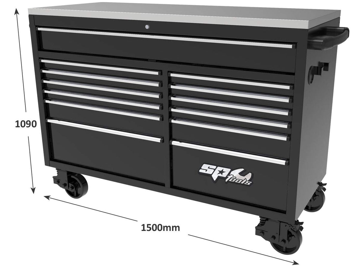 SP Tools Wide Roller Tool Cabinet USA Sumo Series SP44725 Black/ Chrome 13 Drawer