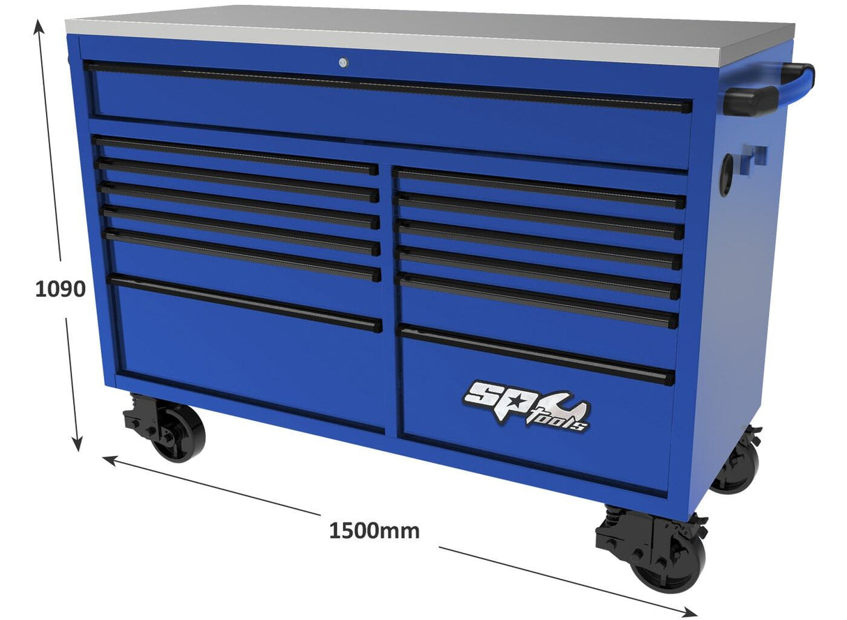 SP Tools Wide Roller Tool Cabinet USA Sumo Series SP44725BL Blue/Black 13 Drawer