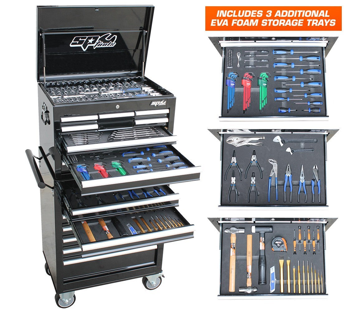 SP Tools Roller Tool Boxes & Tools 307PC Metric SAE SP50105X Black Custom Series