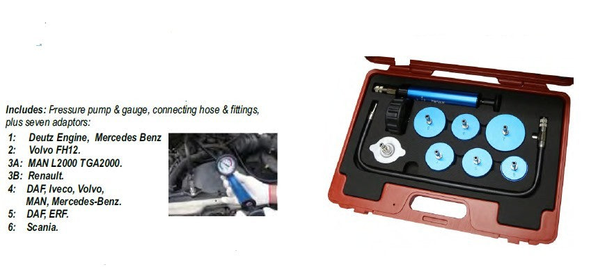 8 Piece HGV Cooling System Pressure Test Kit T&E Tools 12280