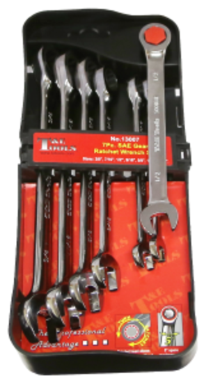 SAE Gear Ratchet Wrench 7Pc. Set 3/8"-3/4" T&E Tools 13007