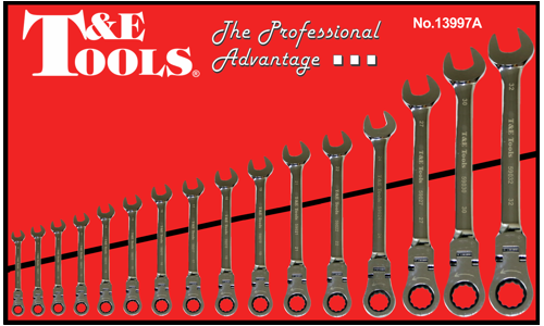 16Pc. Metric Flex-Head Gear Ratchet Wrench Set 10-32mm T&E Tools 13997A