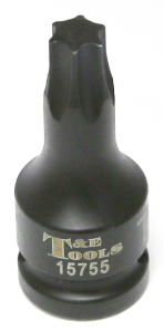 T55 1/2" Drive Torx-r Impact Sockets 60mm Length T&E Tools 15755