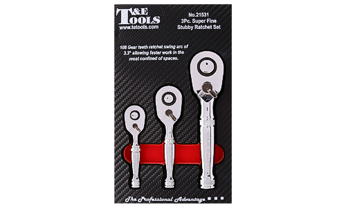 3 Piece Super Fine Stubby Ratchet Set T&E Tools TE-21531