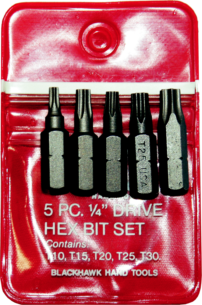 5 Piece 1/4" Hex Torx Bit Set T&E Tools 31704