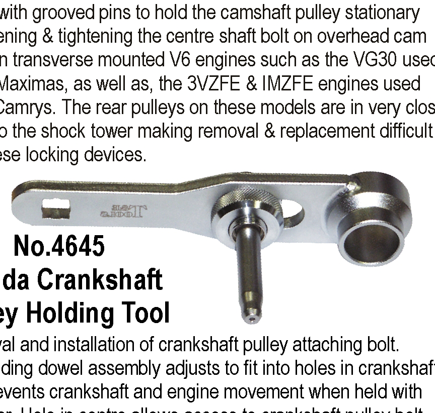 Honda Crankshaft Pulley Holding Tool T&E Tools 4645