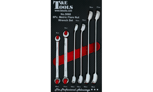6 Piece Metric Flare Nut Wrench Set 8-19mm in EVA form T&E Tools TE-5068